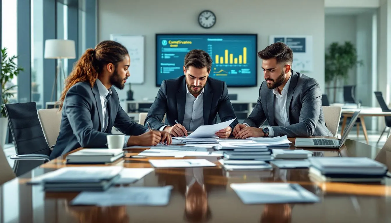 A compliance team is gathered around a conference table</div></article></div></div><footer class=